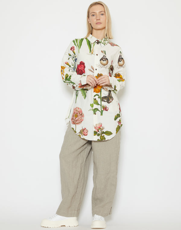 Botanical Print Cotton Long Shirt