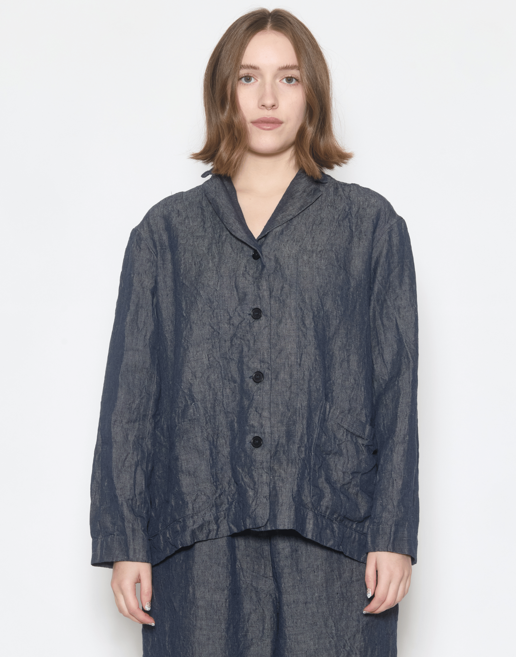 Dark Blue Linen Denim Lijian Jacket