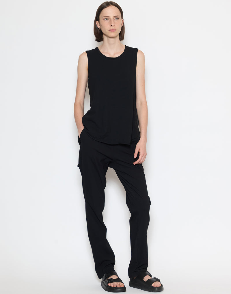 Black Cotton Blend Panelled Tank Top
