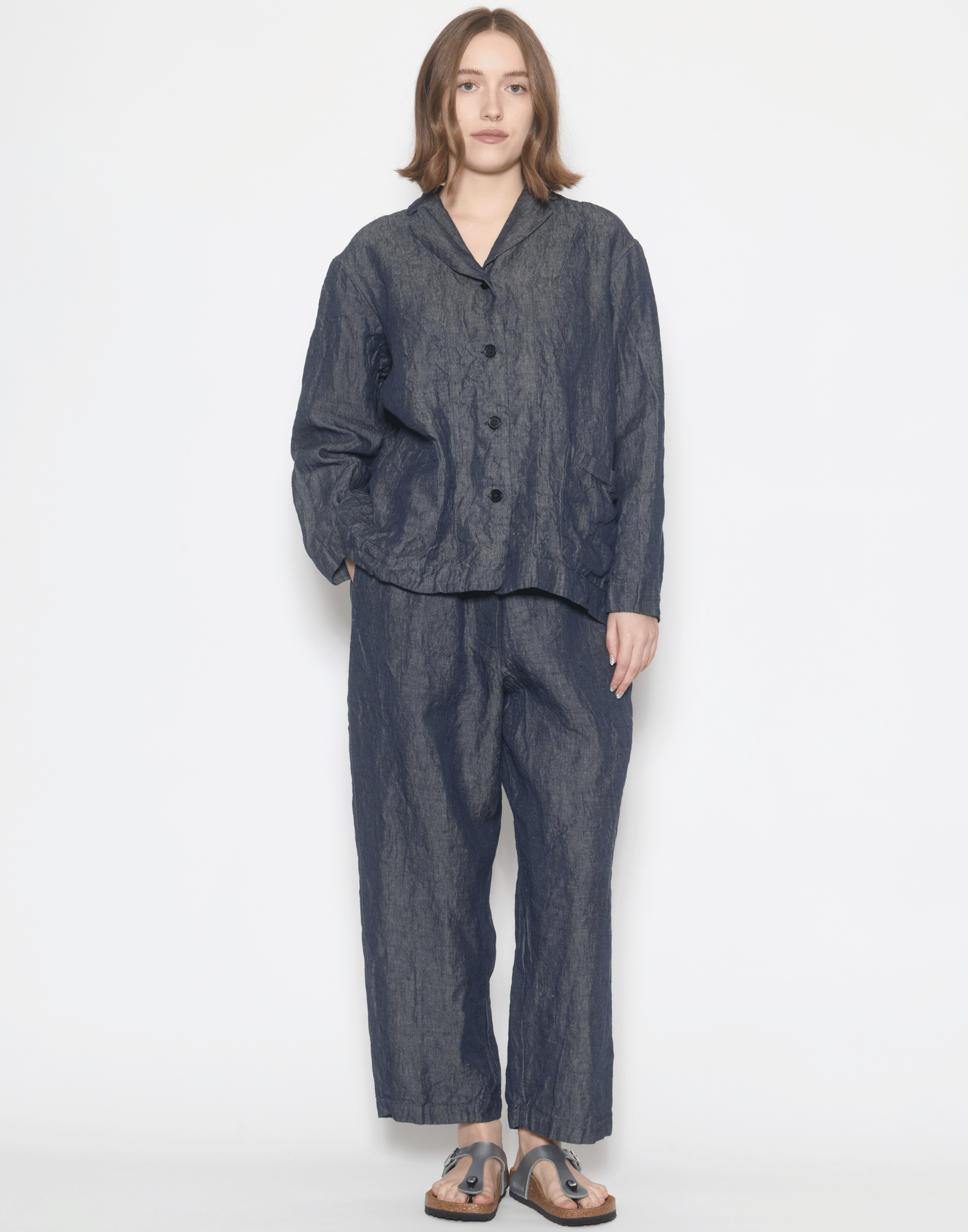 Dark Blue Linen Denim Lijian Jacket
