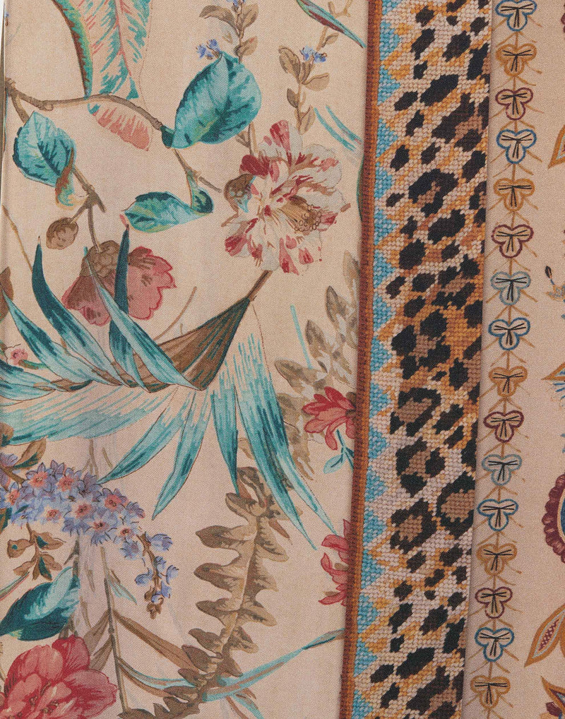 Floral Print Silk & Cotton Doppiata Scarf