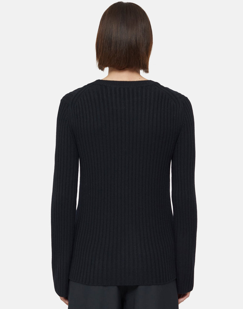 Black Cashmere & Wool Ribbed Pullover
