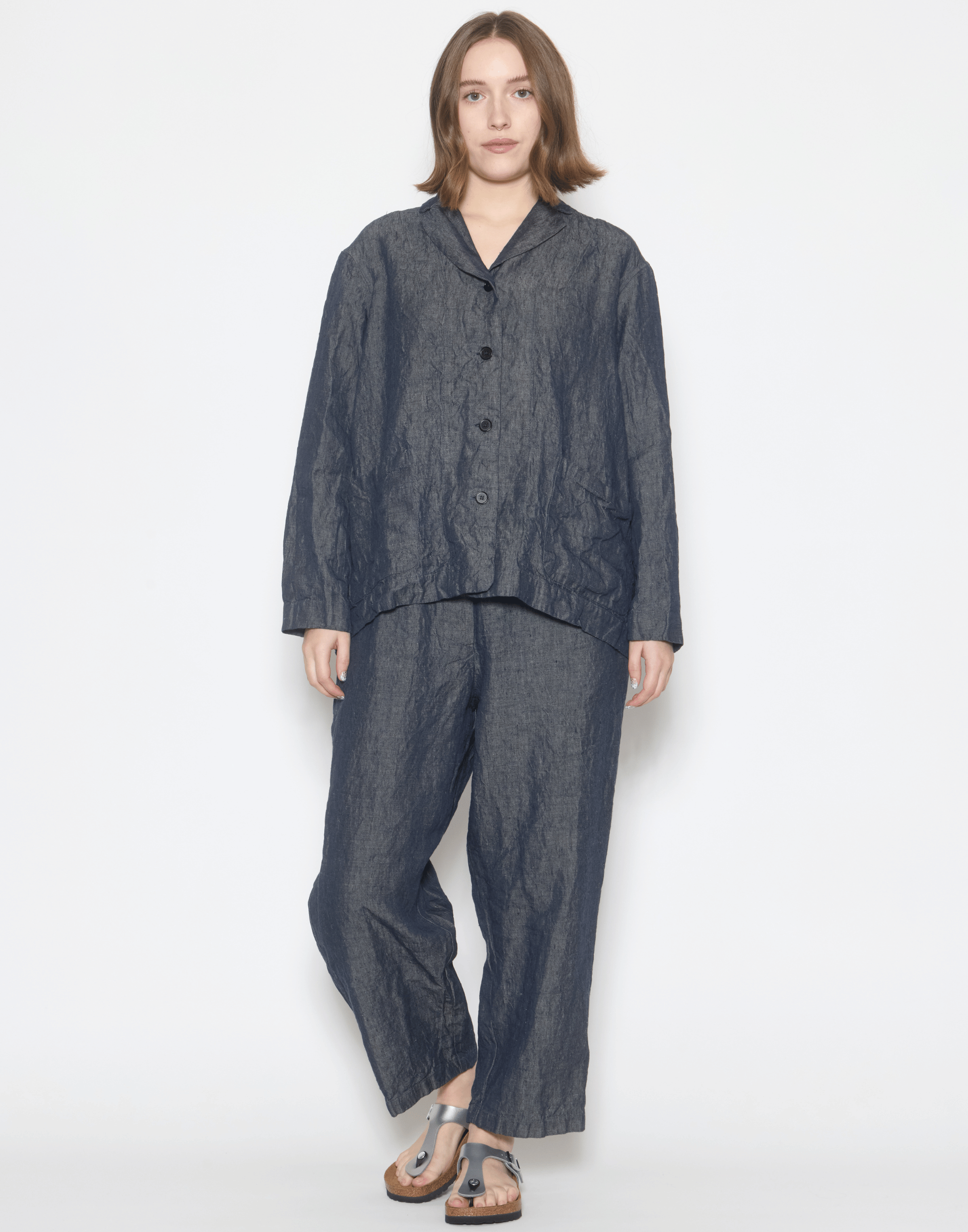 Dark Blue Linen Denim Lijian Jacket