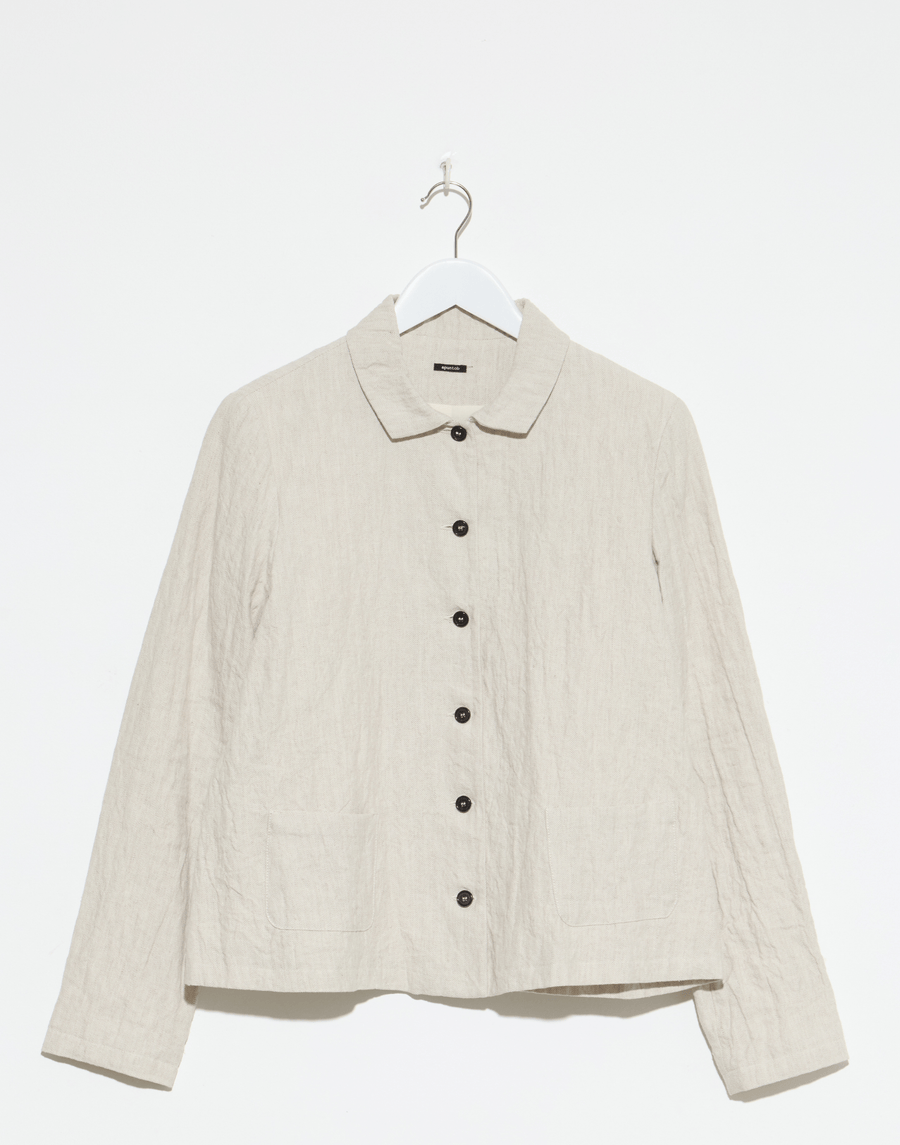 Ecru Herringbone Linen & Cotton Blend Jacket