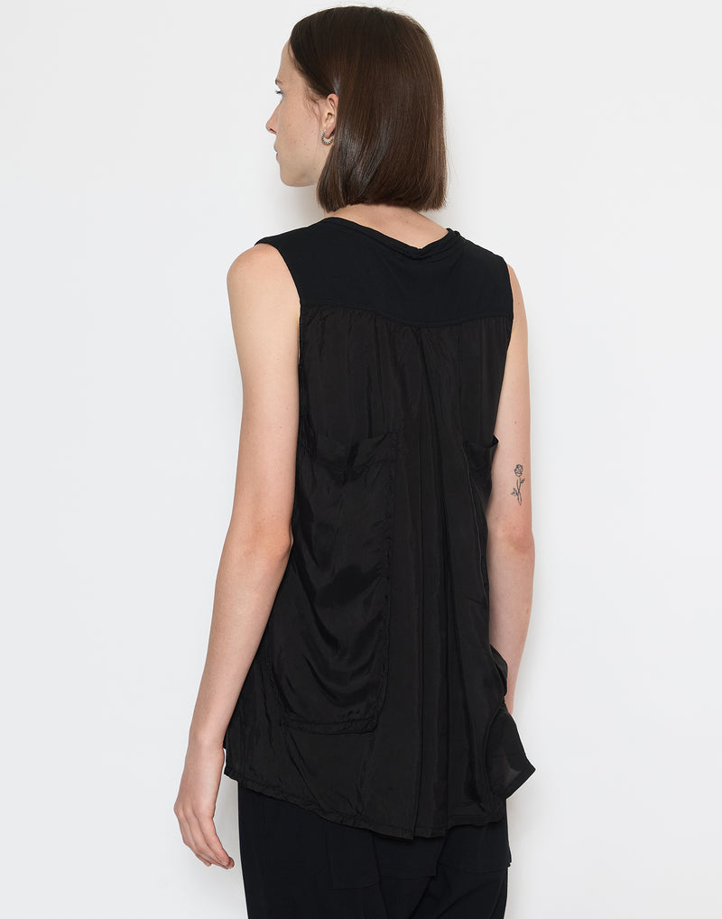 Black Cotton Blend Panelled Tank Top