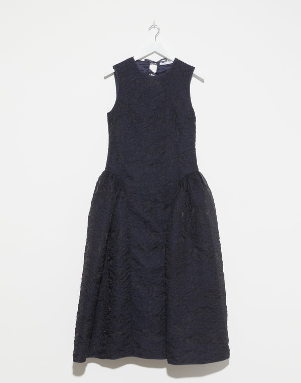 Navy Cotton Blend Matelassé Gine Dress