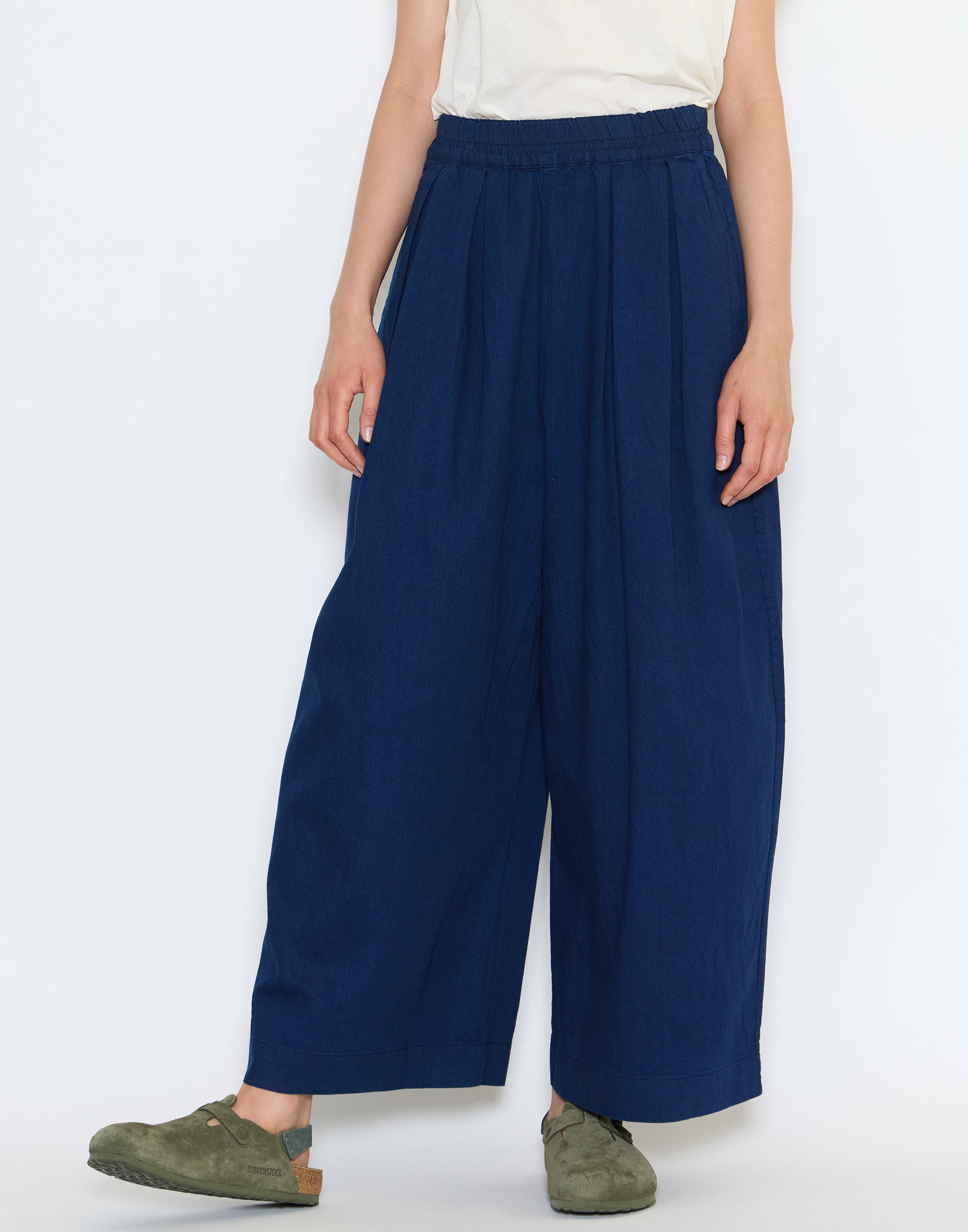 Indigo Cotton Twill Pull On Trousers