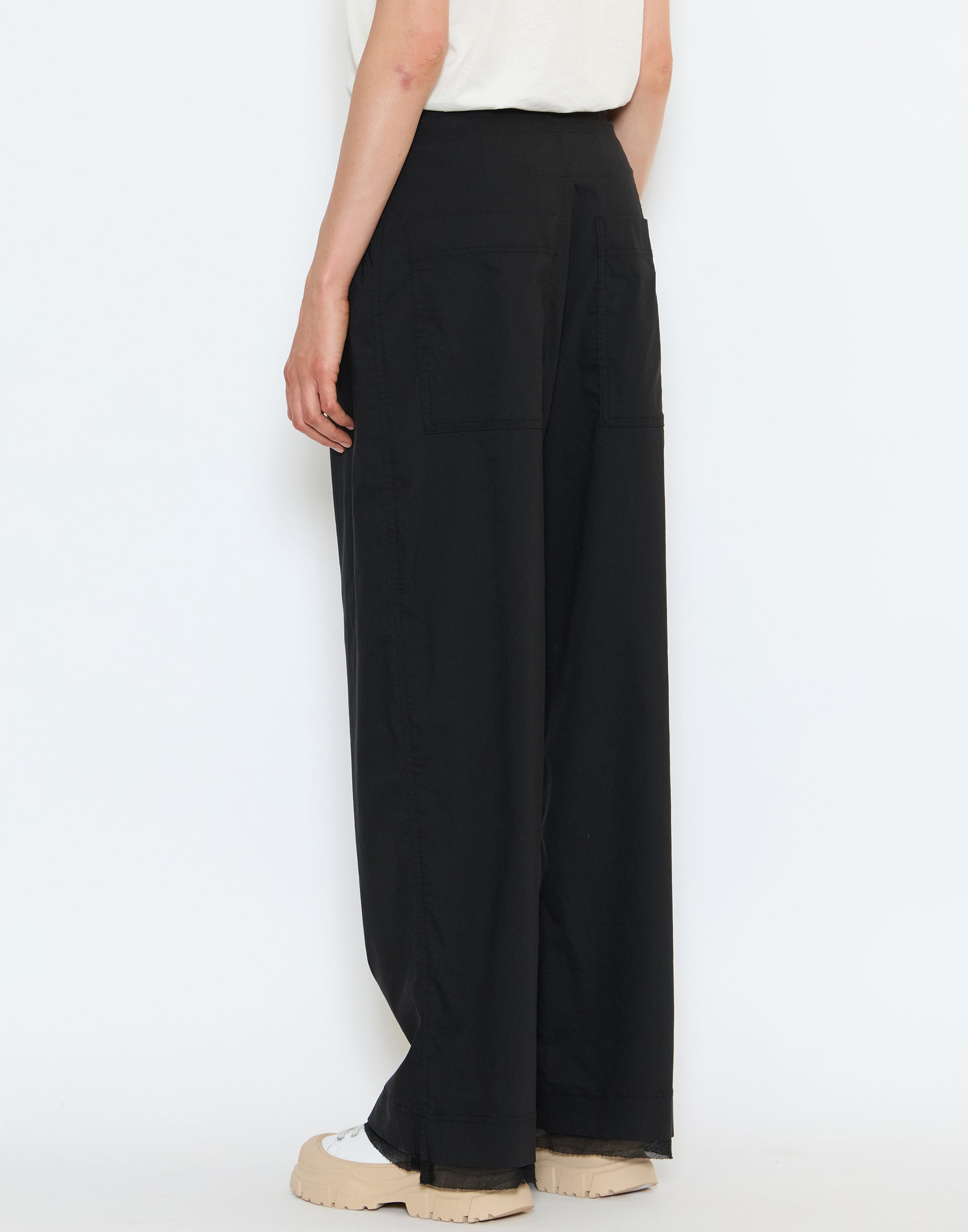 Black Cotton Blend Stretch Pants