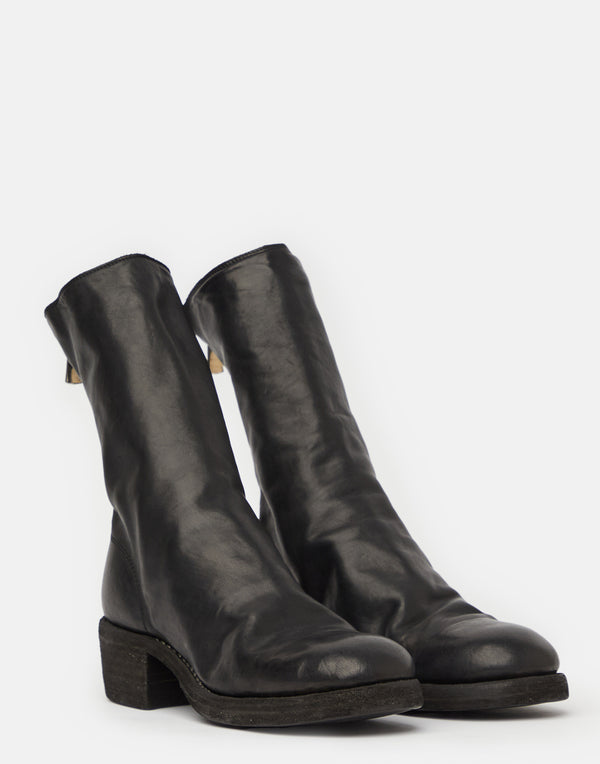 Black 788Z Leather Rear Zip Boots