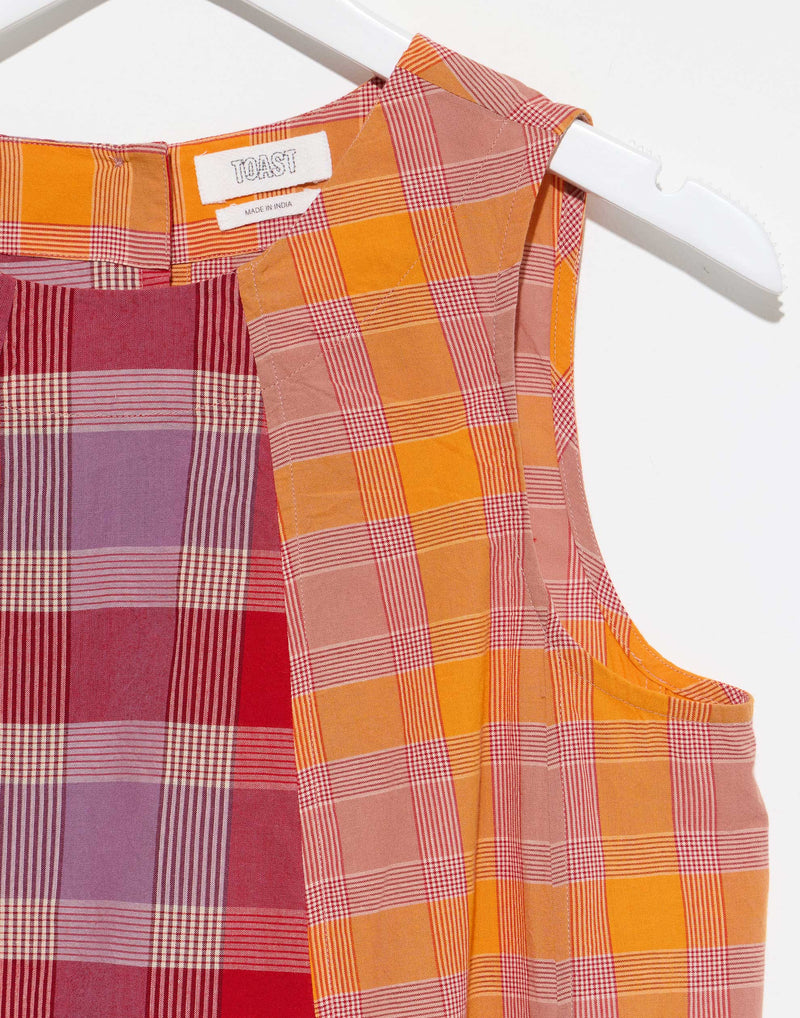 Check Cotton Front Tie Dress
