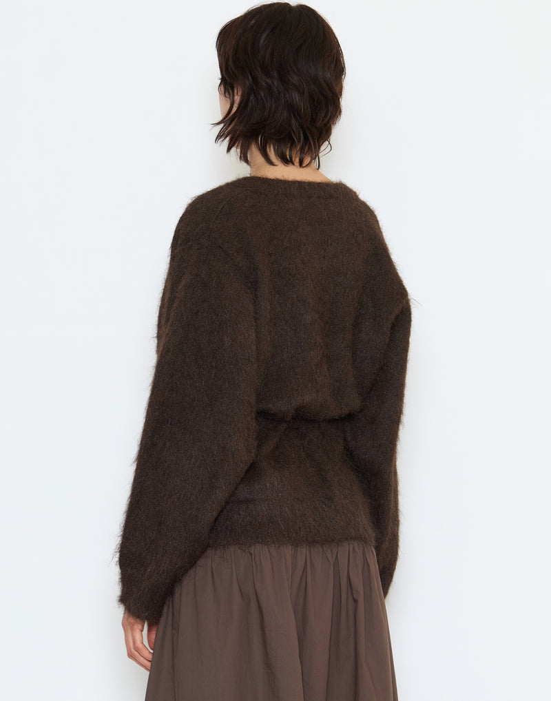 Brown Wool Blend Belted Cardigan