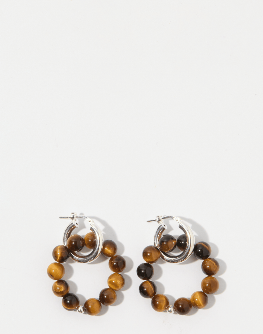 Tiger Eye & Silver Romain Earrings