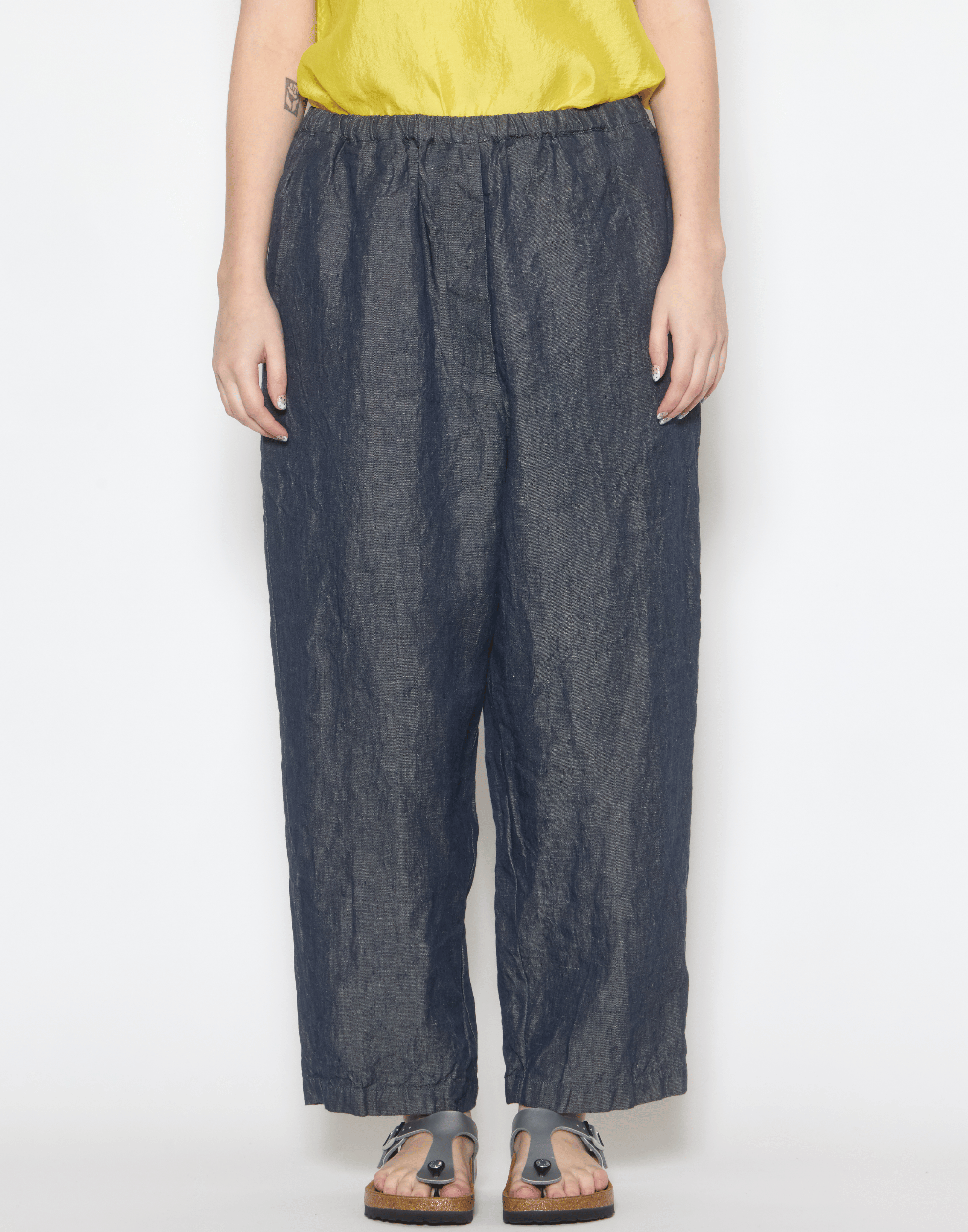 Dark Blue Linen Denim Worker Pants