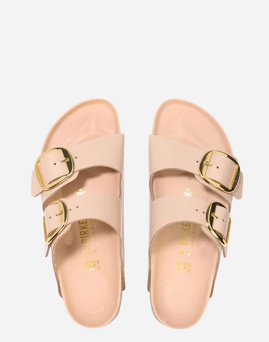 Regular New Beige Patent Leather Big Buckle Arizona Sandals