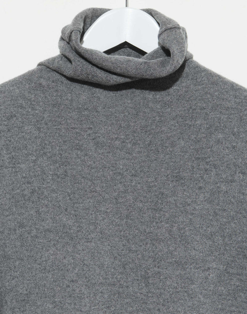 Mid Grey Cashmere Side Split Rollneck Pullover