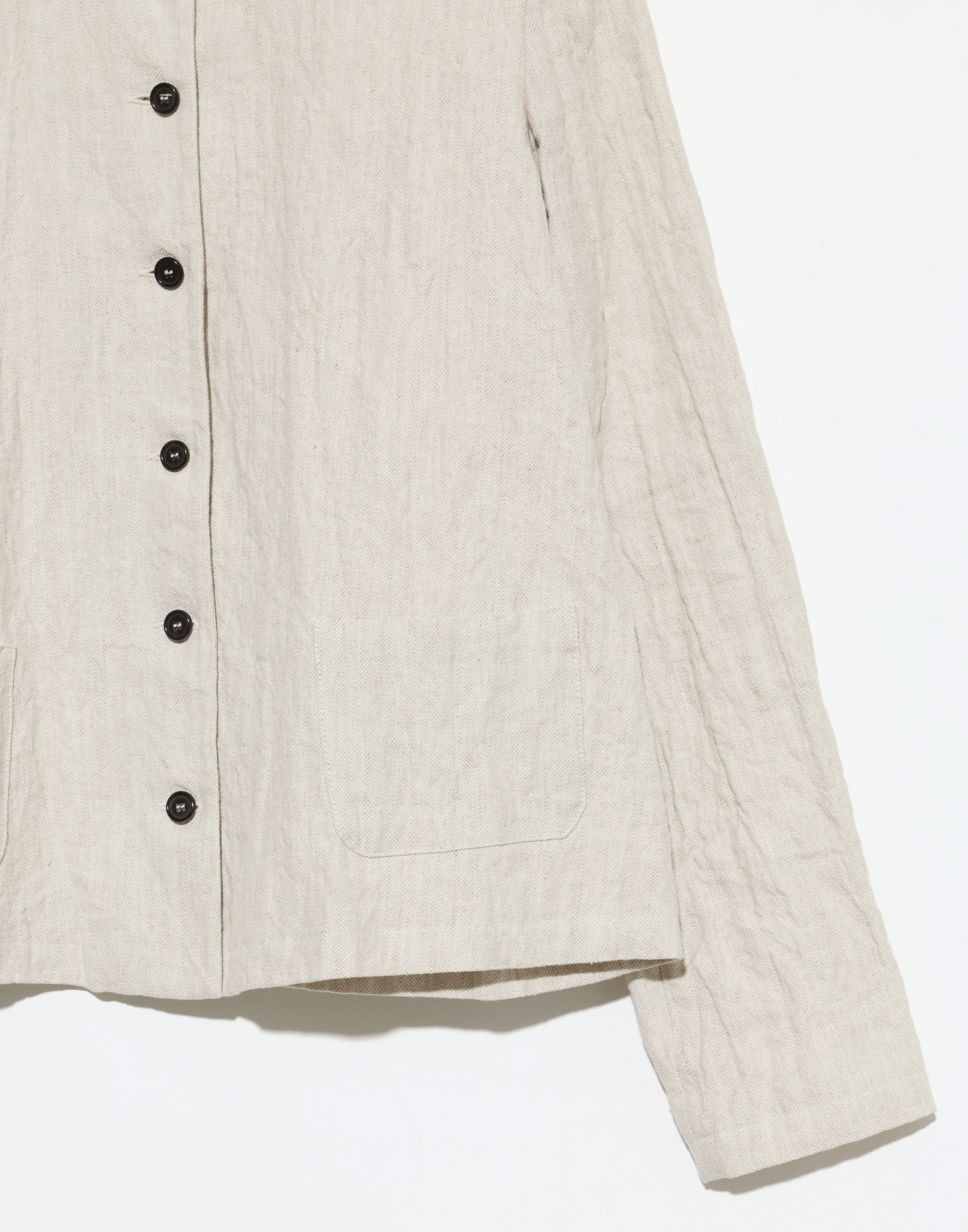 Ecru Herringbone Linen & Cotton Blend Jacket