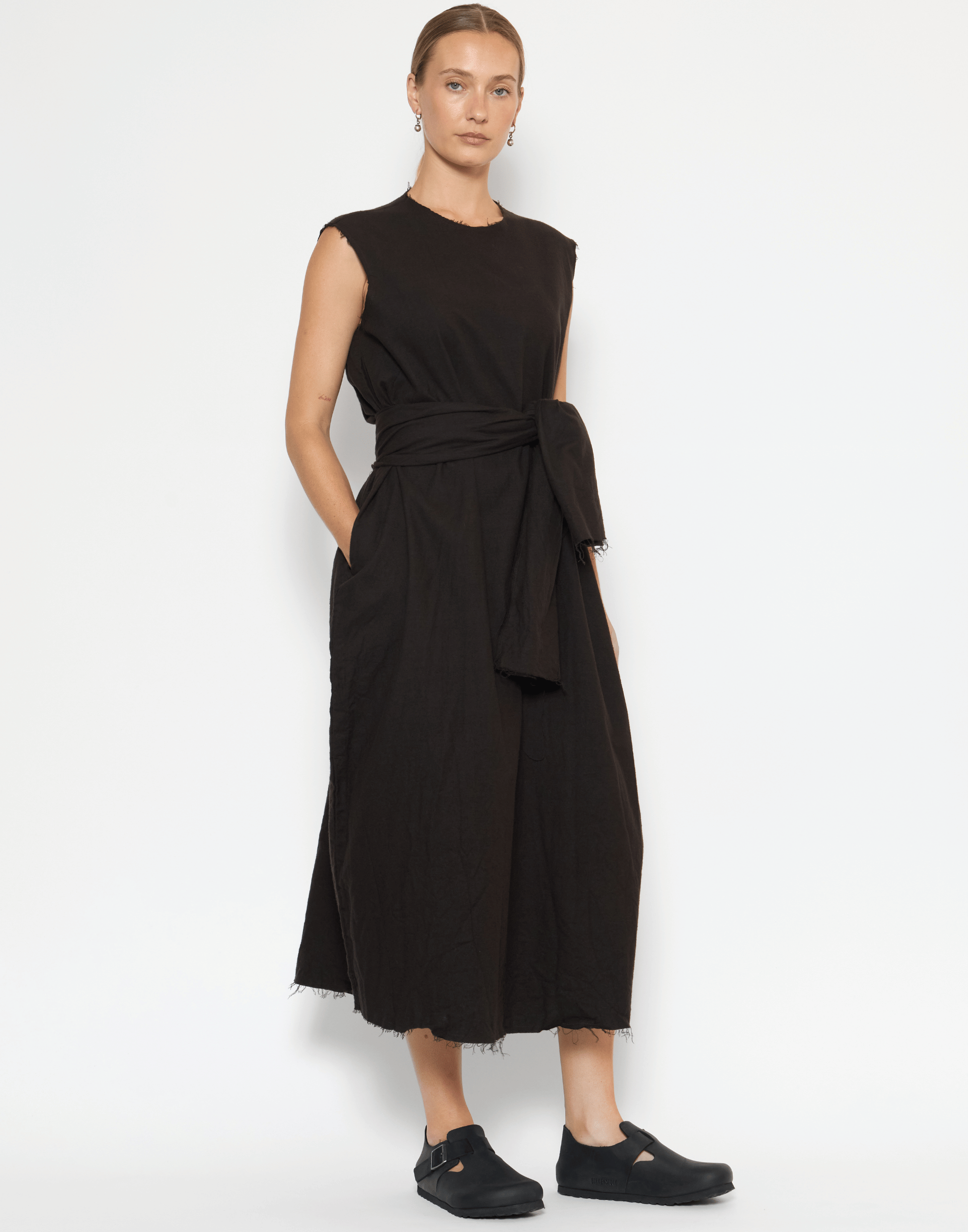 Bitter Chocolate Cotton Flannel Sleeveless Dress