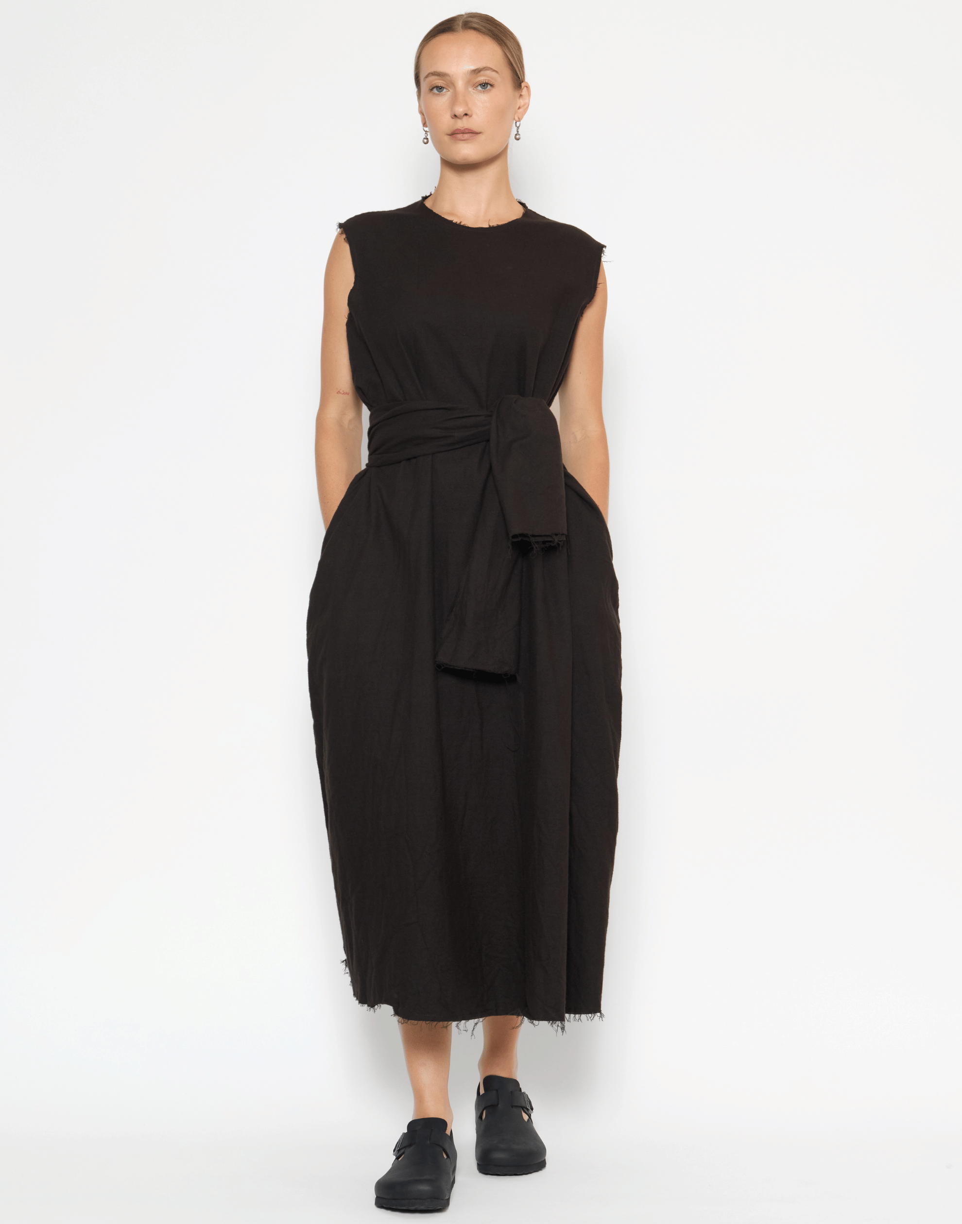 Bitter Chocolate Cotton Flannel Sleeveless Dress