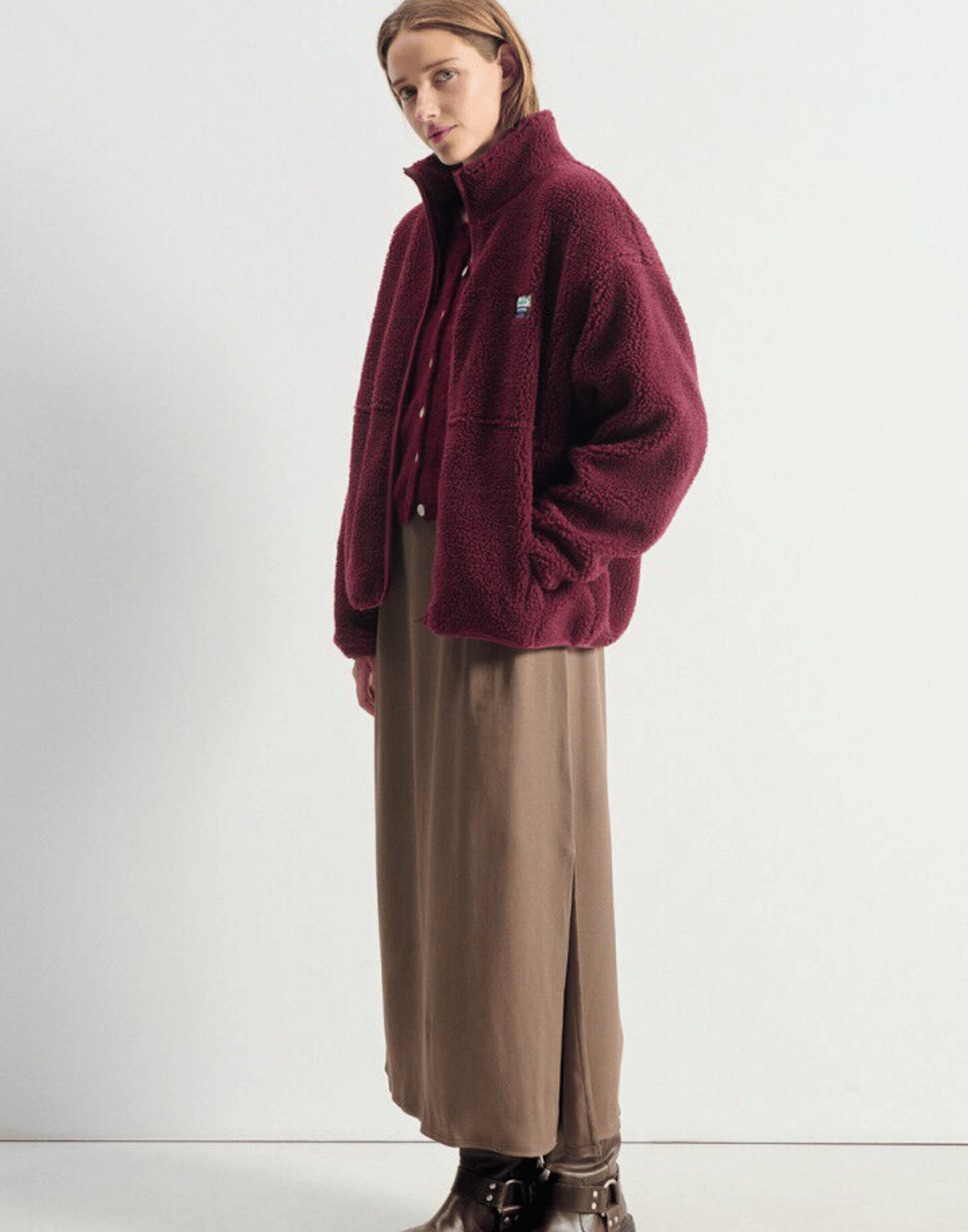 Burgundy Faux Shearling Hocktown Jacket