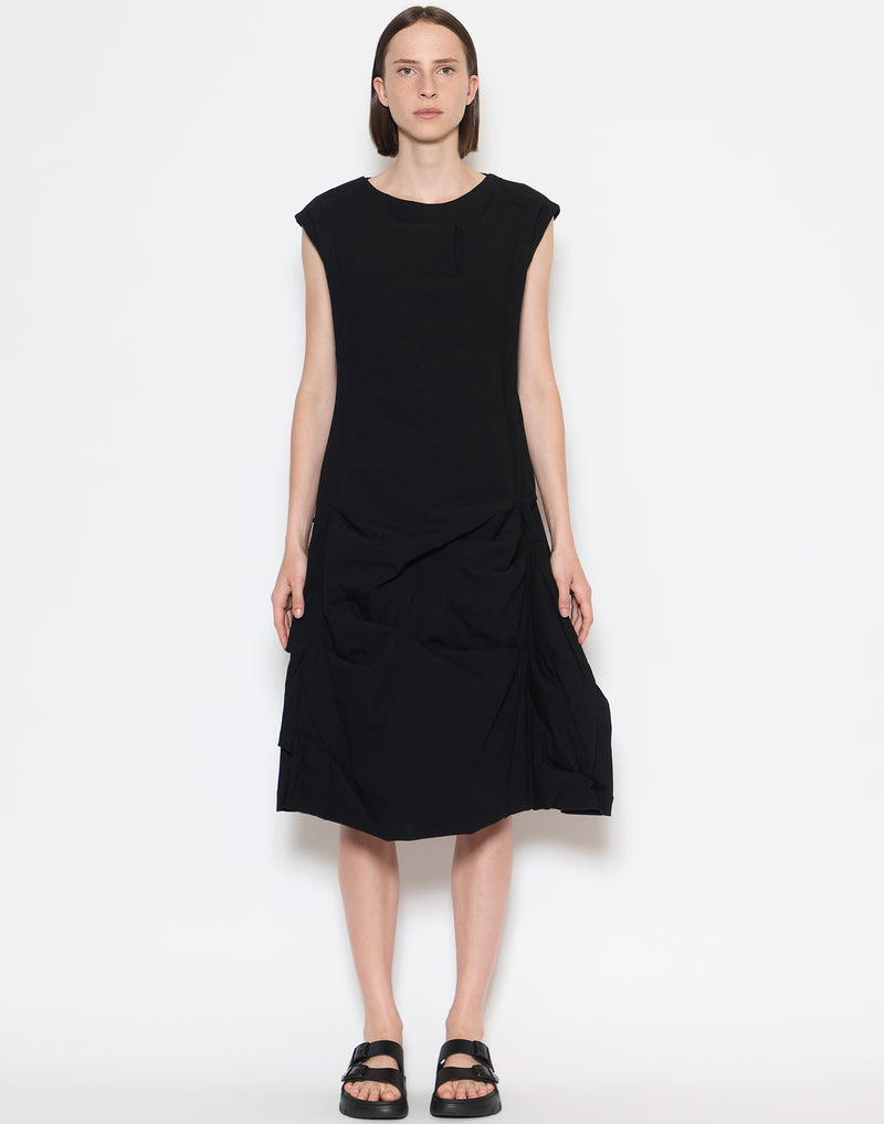 Black Viscose & Wool Blend Stretch Dress