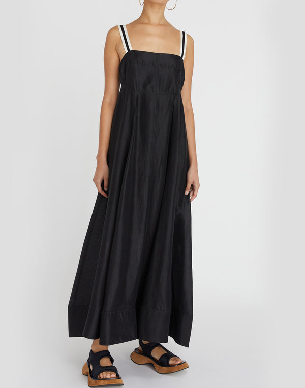 Black Linen & Silk Lillian Apron Dress