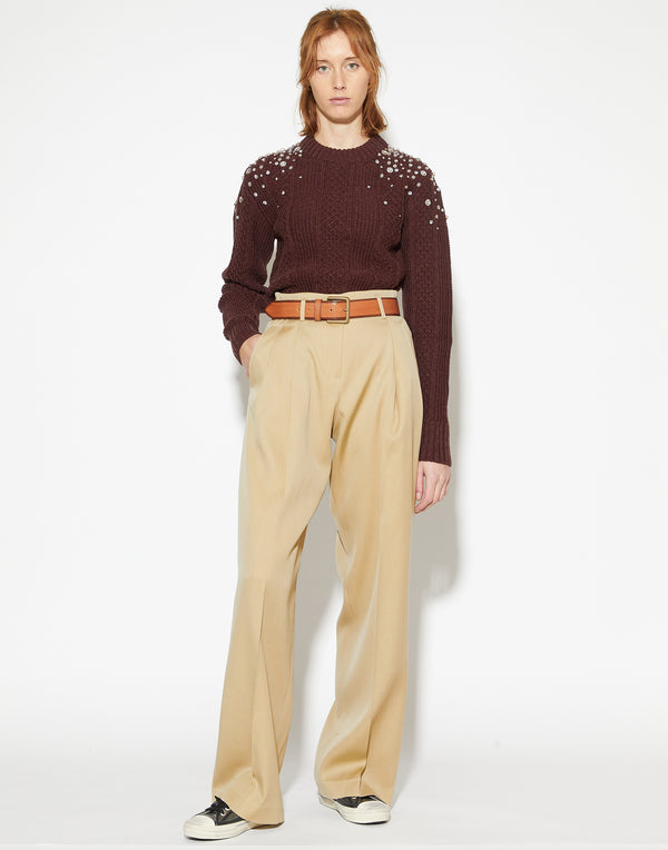 Burgundy Wool & Crystal Embellished Pullover