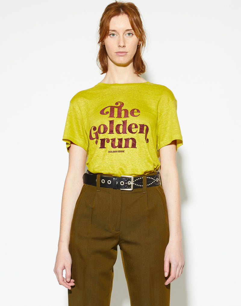 Maize Yellow Linen Printed T-Shirt