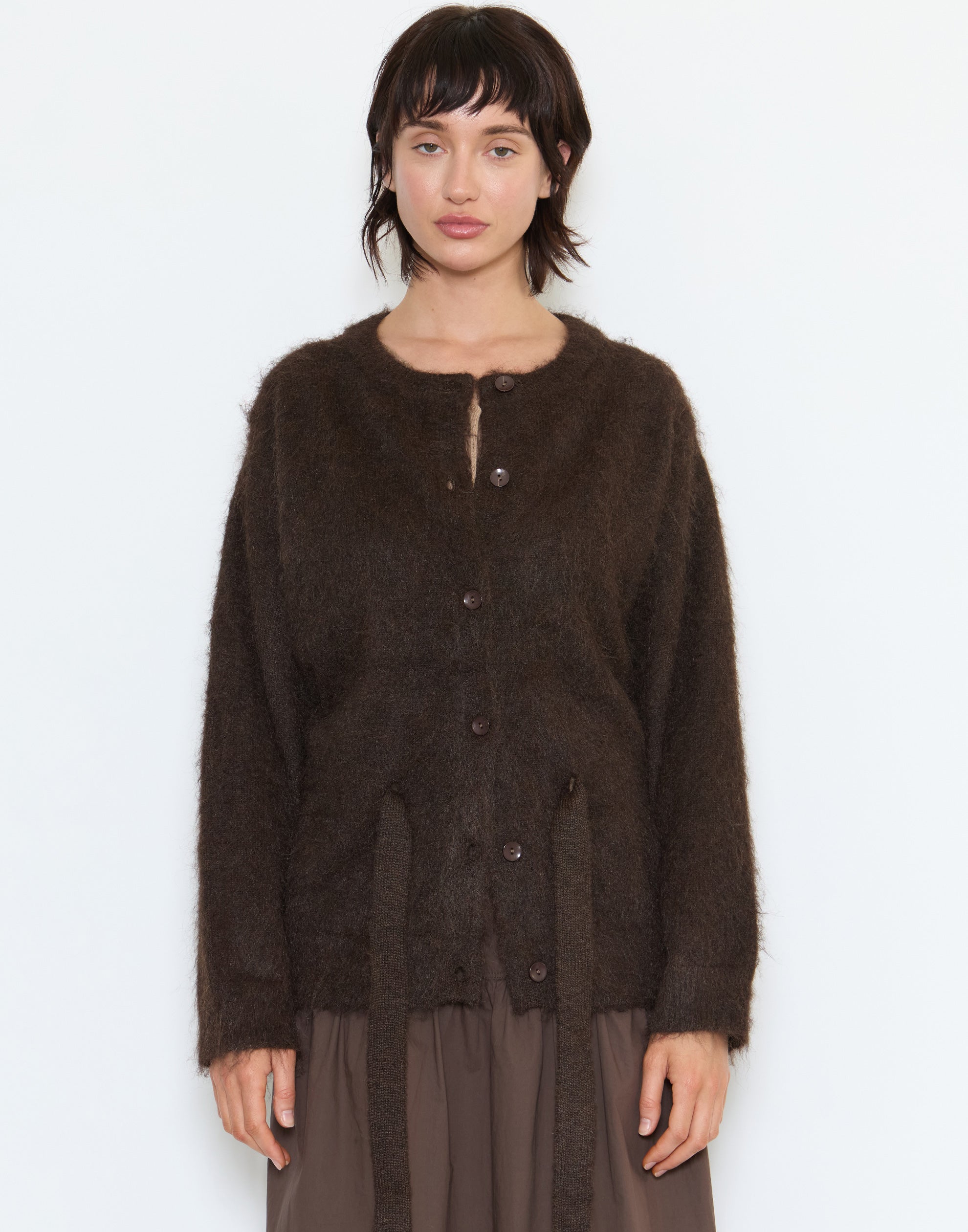 Brown Wool Blend Belted Cardigan