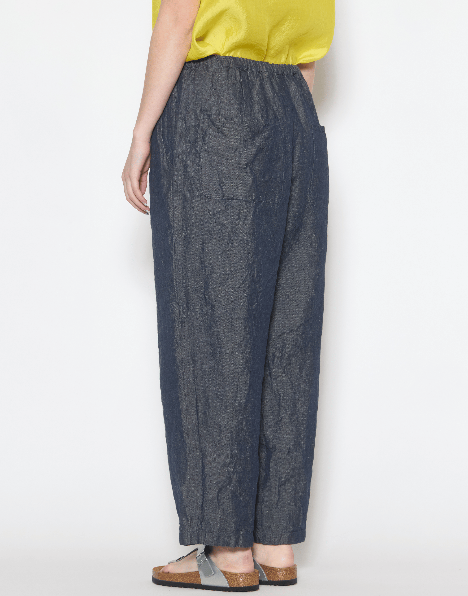 Dark Blue Linen Denim Worker Pants