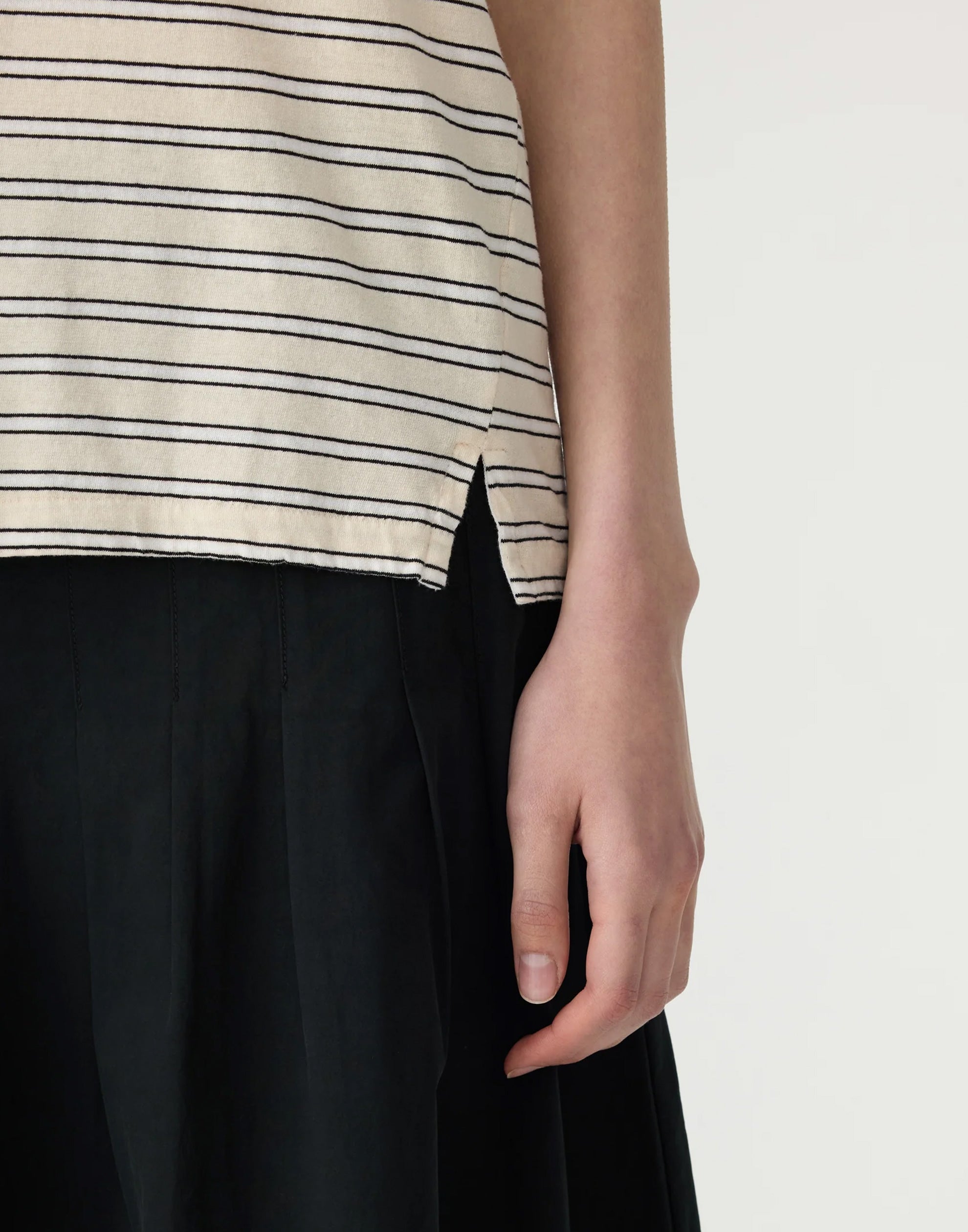 Black & Ecru Stripe Cotton Regular T-Shirt