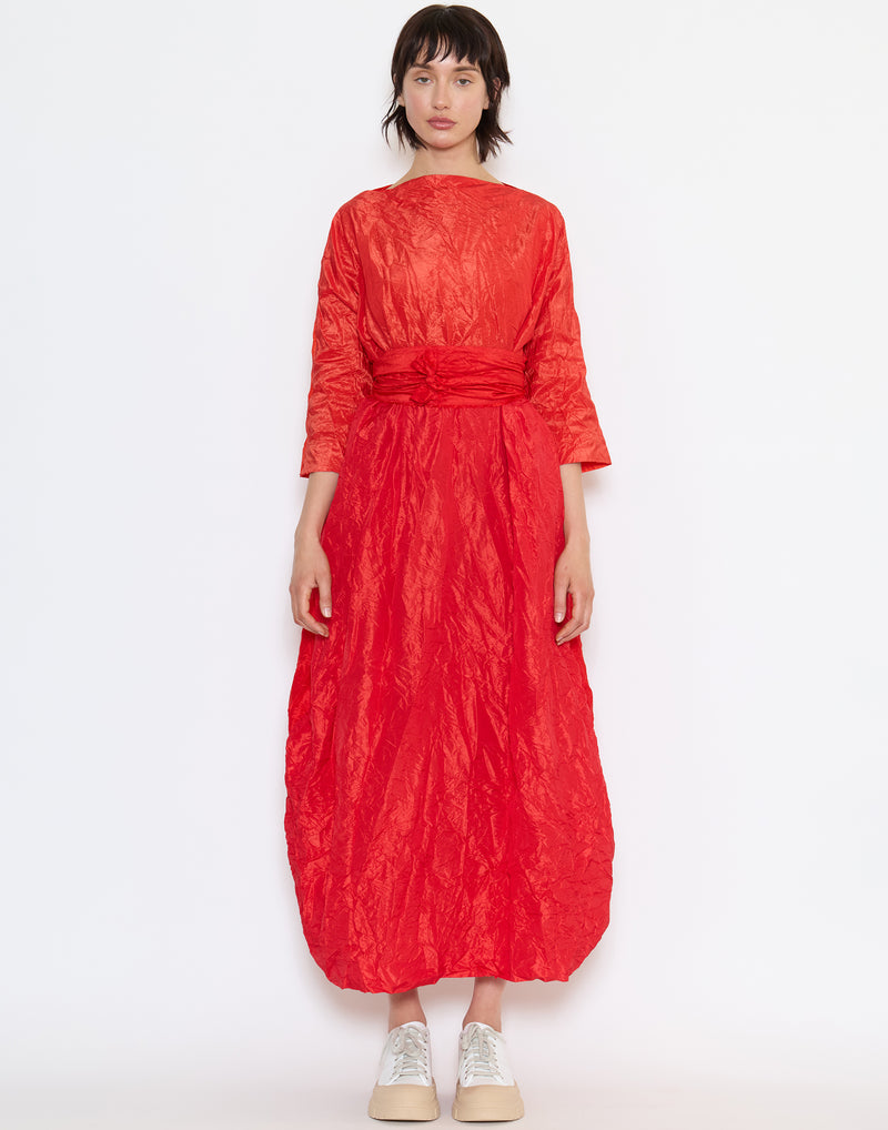 Red & Orange Silk Lunedi Meta Bianco Dress