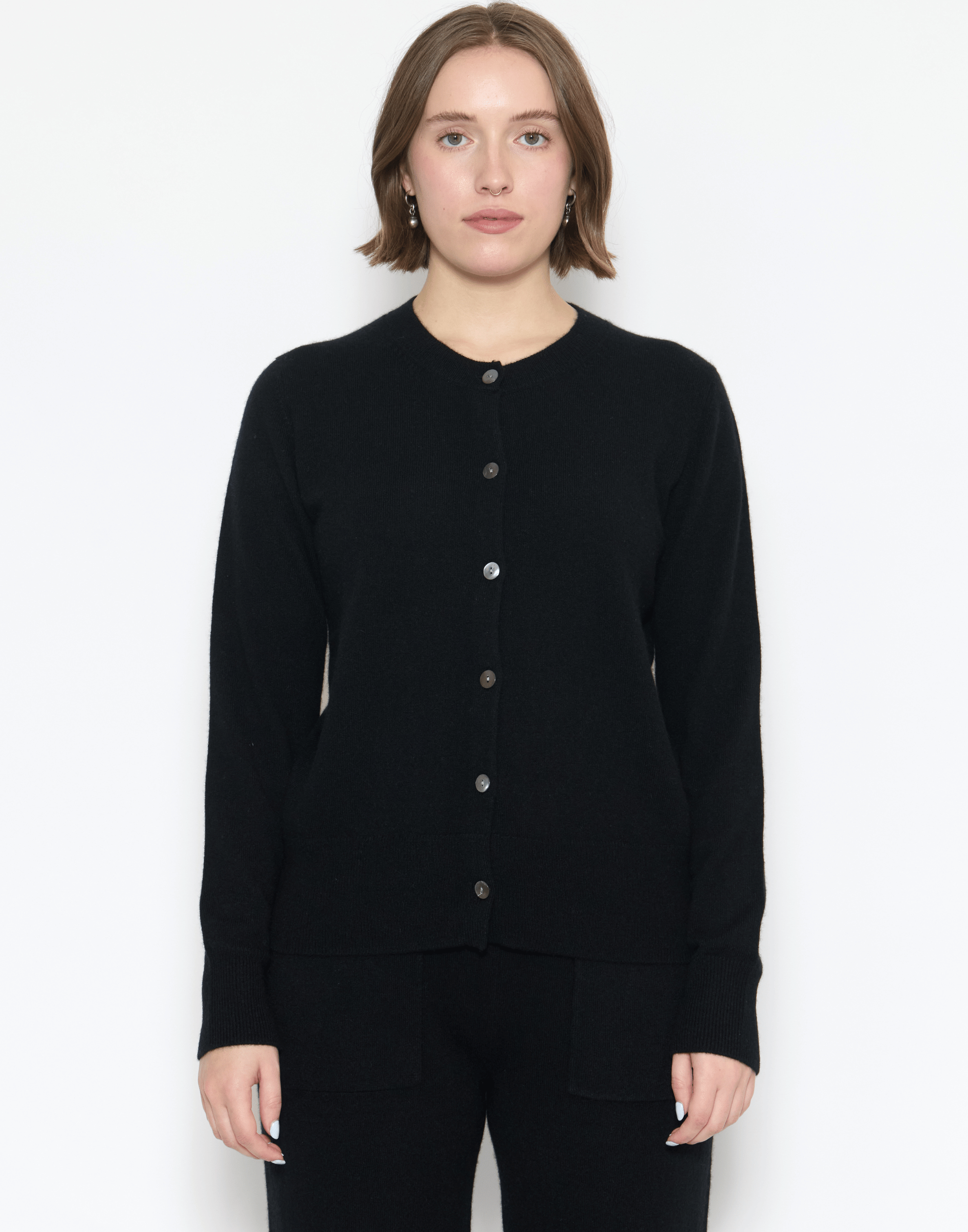 Black Cashmere Crew Neck Cardigan