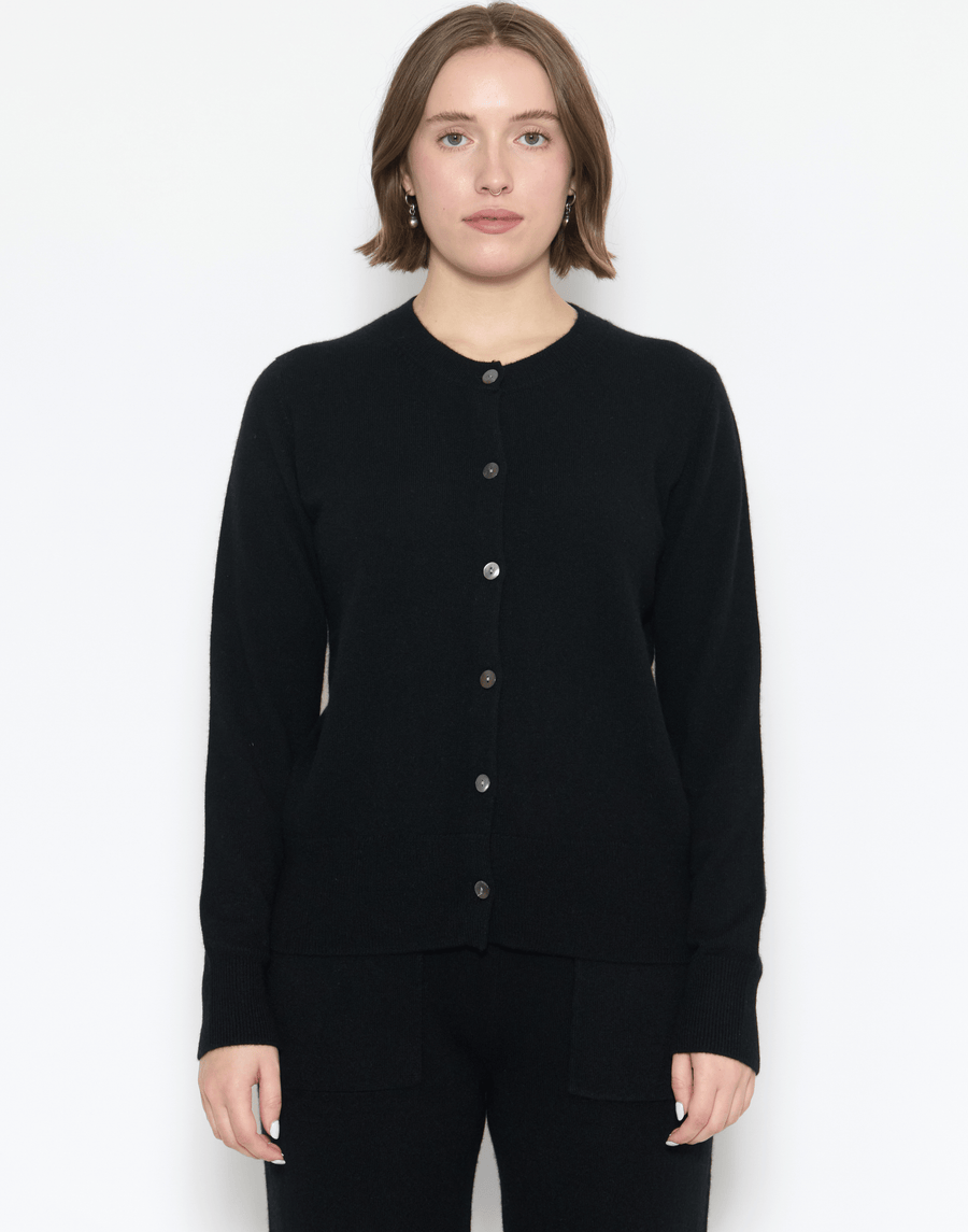 Black Cashmere Crew Neck Cardigan