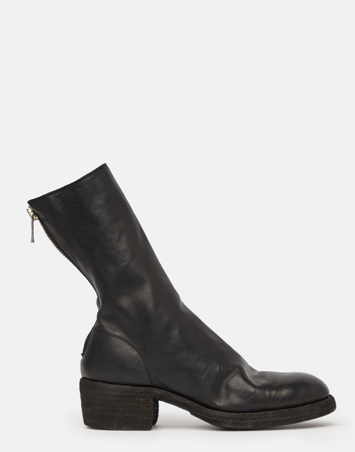 Black 788Z Leather Rear Zip Boots