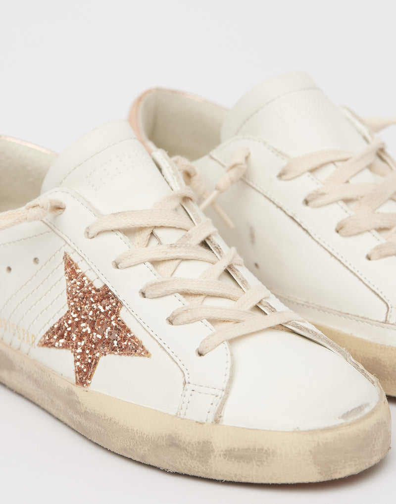 White & Peach Glitter Superstar Sneakers