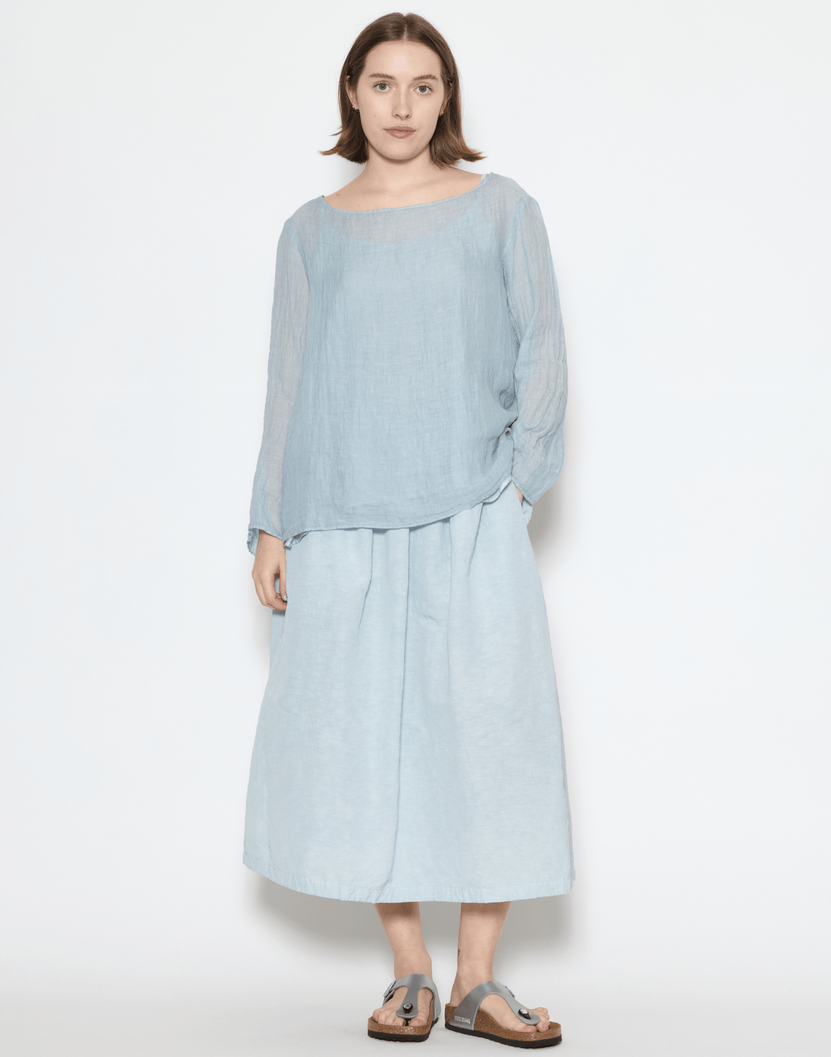 Moonish Blue Linen Voile Yilin Top