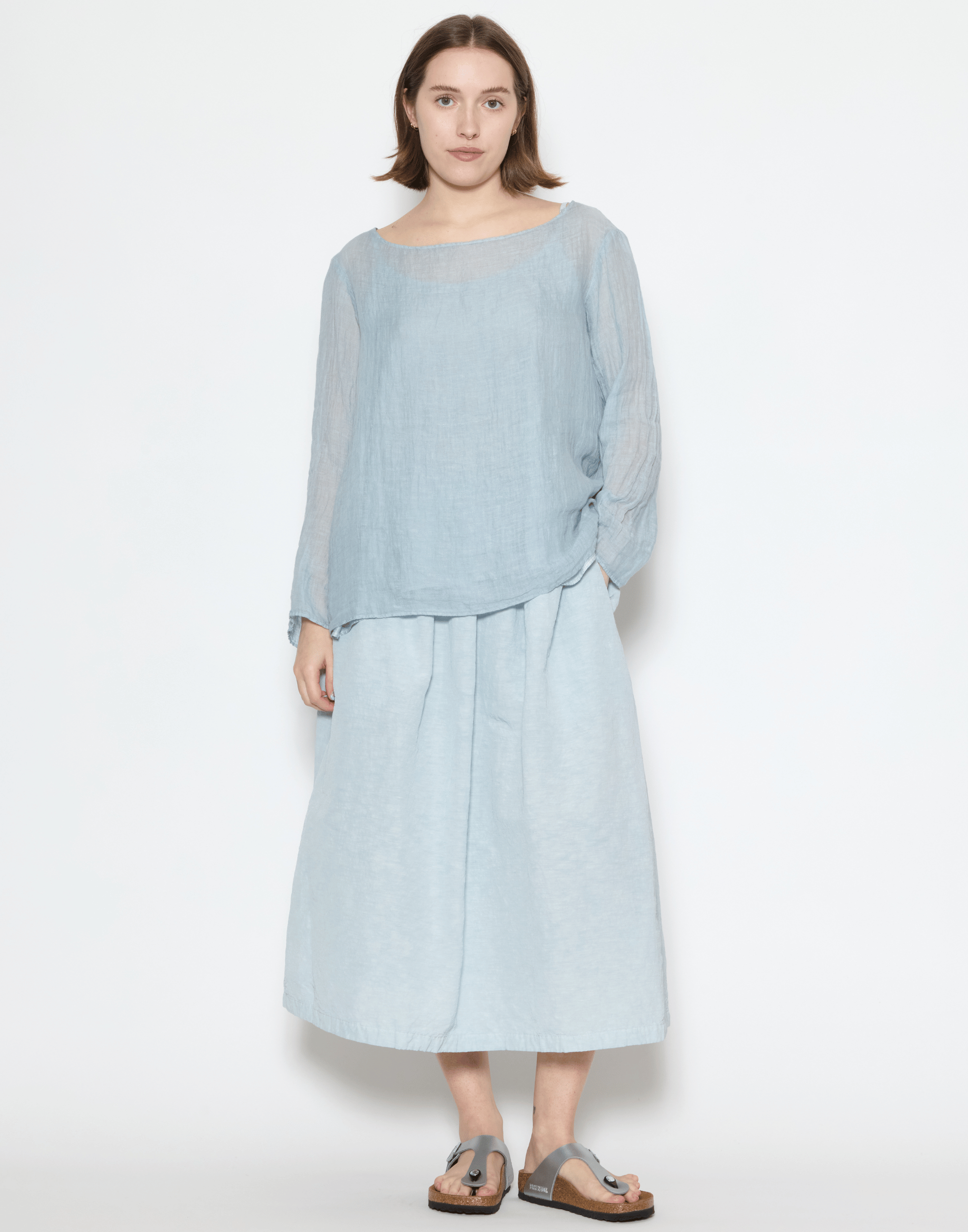 Moonish Blue Linen Voile Yilin Top