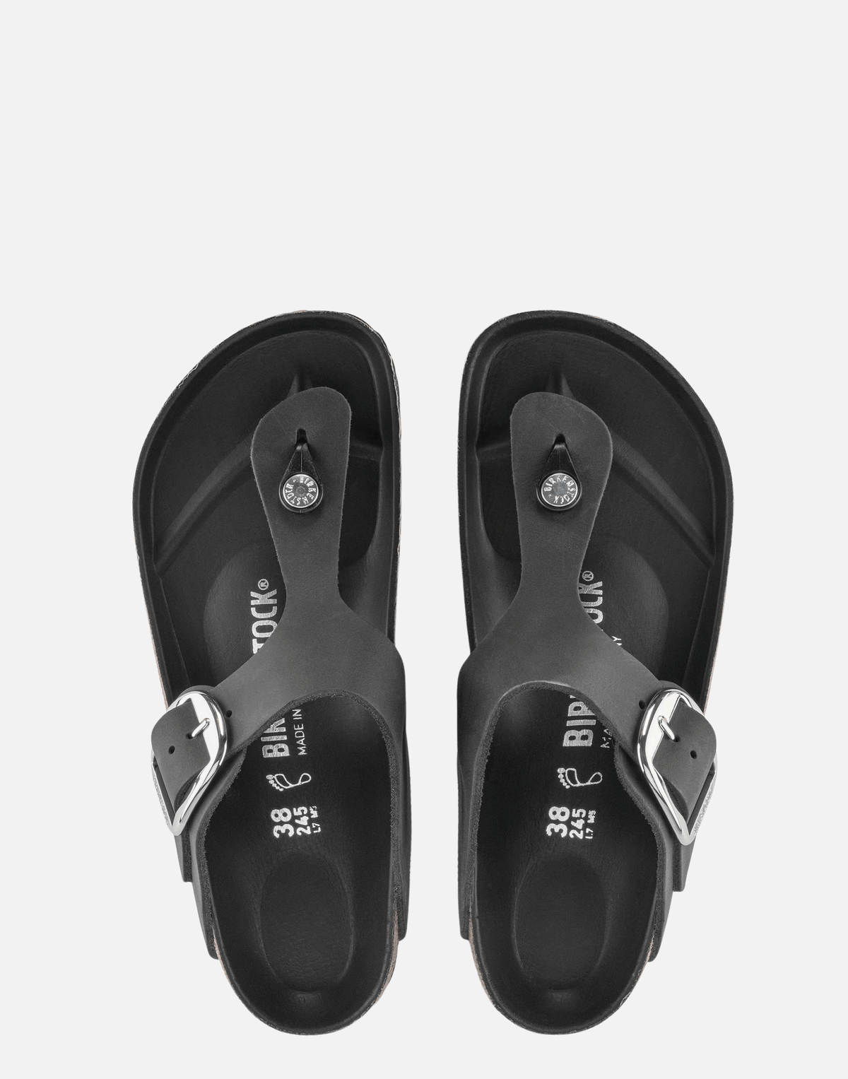 Regular Black Oiled Leather Big Buckle Gizeh Sandals