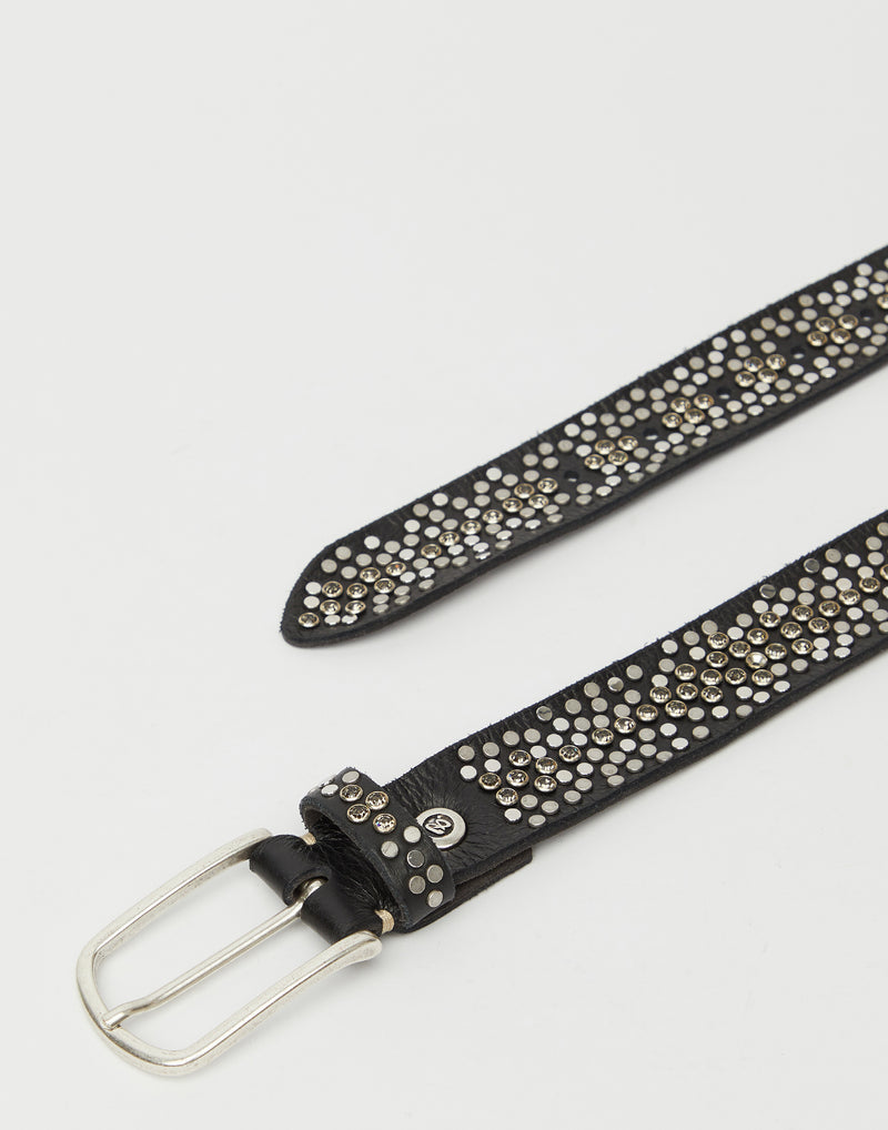Black Leather Swarovski Studded Belt