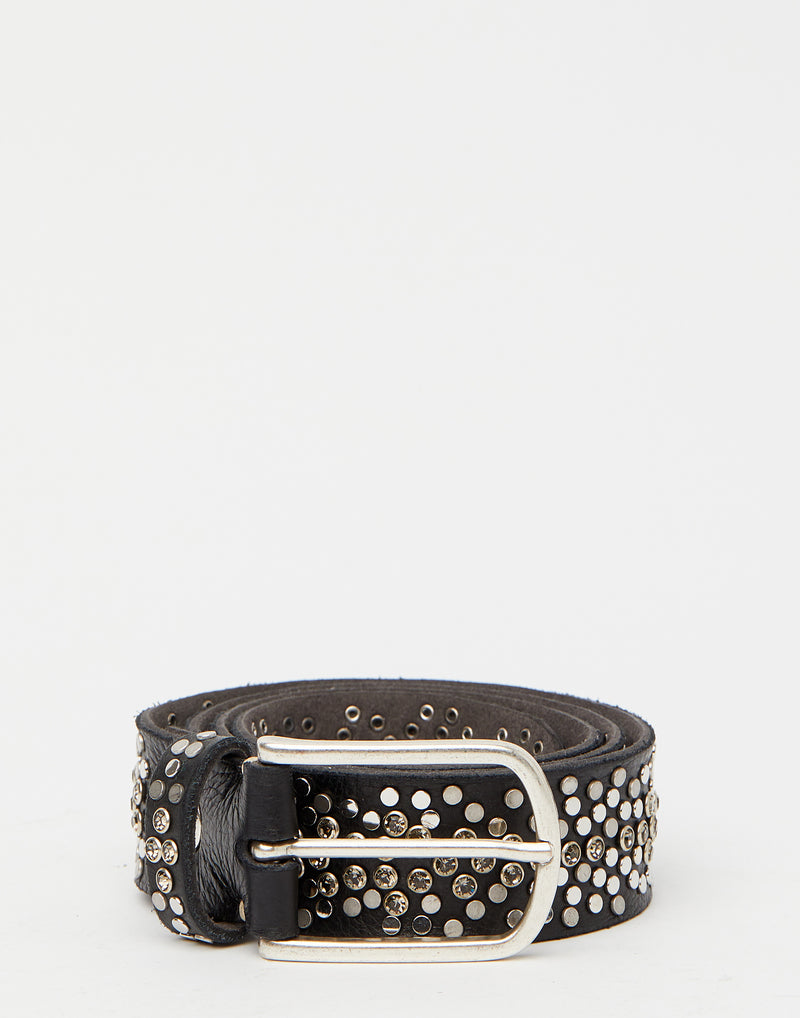 Black Leather Swarovski Studded Belt