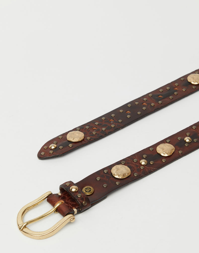Brown Leather & Gold Studded Senja Belt