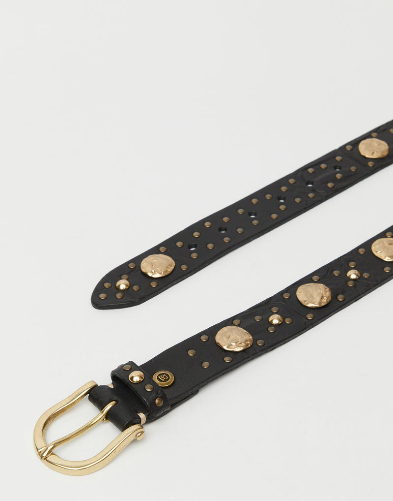 Black Leather & Gold Studded Senja Belt