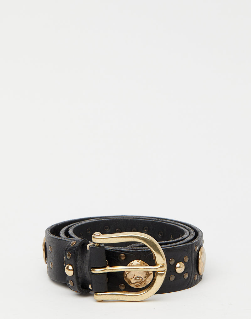 Black Leather & Gold Studded Senja Belt