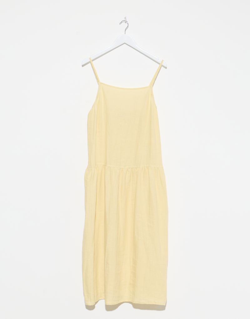 Butter Yellow Linen Gathered Halter Dress