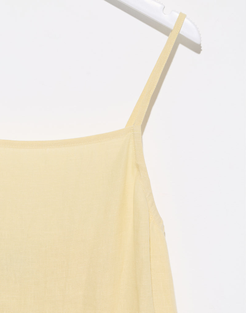 Butter Yellow Linen Gathered Halter Dress