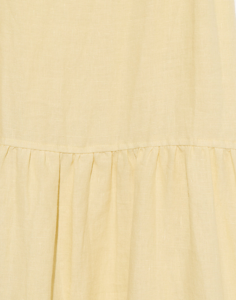 Butter Yellow Linen Gathered Halter Dress
