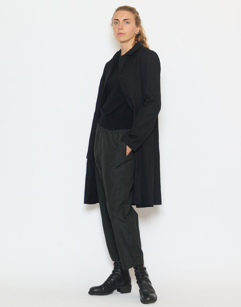 Black Virgin Wool Linen Blend Coat