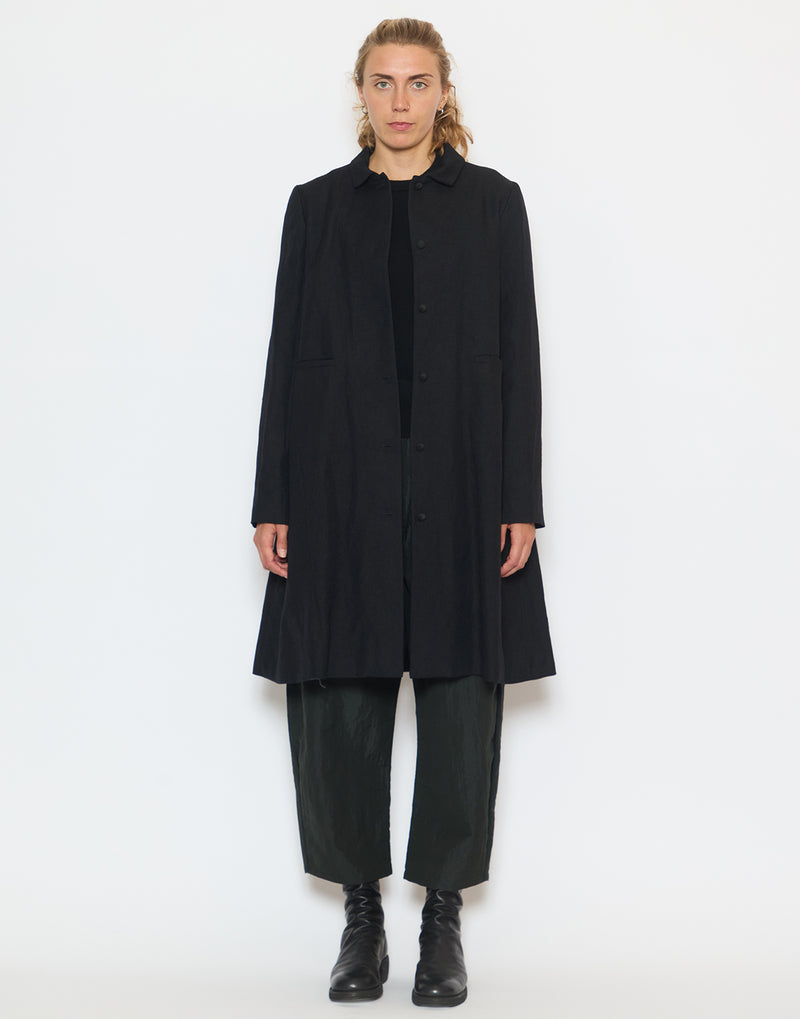 Black Virgin Wool Linen Blend Coat