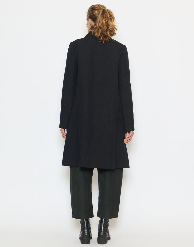 Black Virgin Wool Linen Blend Coat