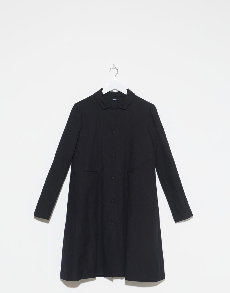 Black Virgin Wool Linen Blend Coat